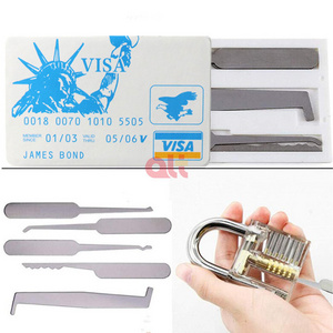 visa lock pick card multipick james bond 007 credit card lock pick set with Transparent Practice lock for Lockpicking Beginner