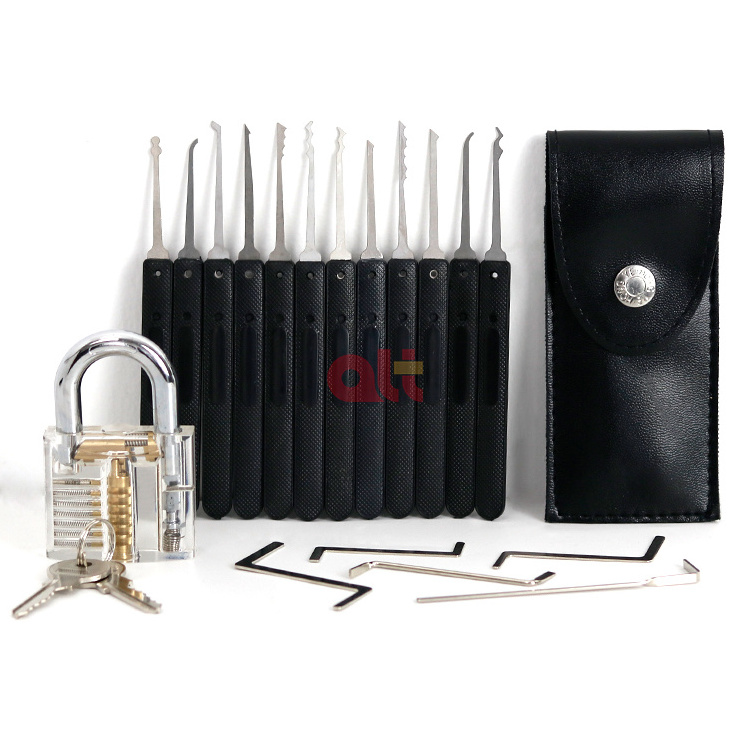 17 pcs black Lock Pick  Set with three Transparent practice Locks and Credit Card Lock Pick Tool for Beginner and Pro Locksmiths