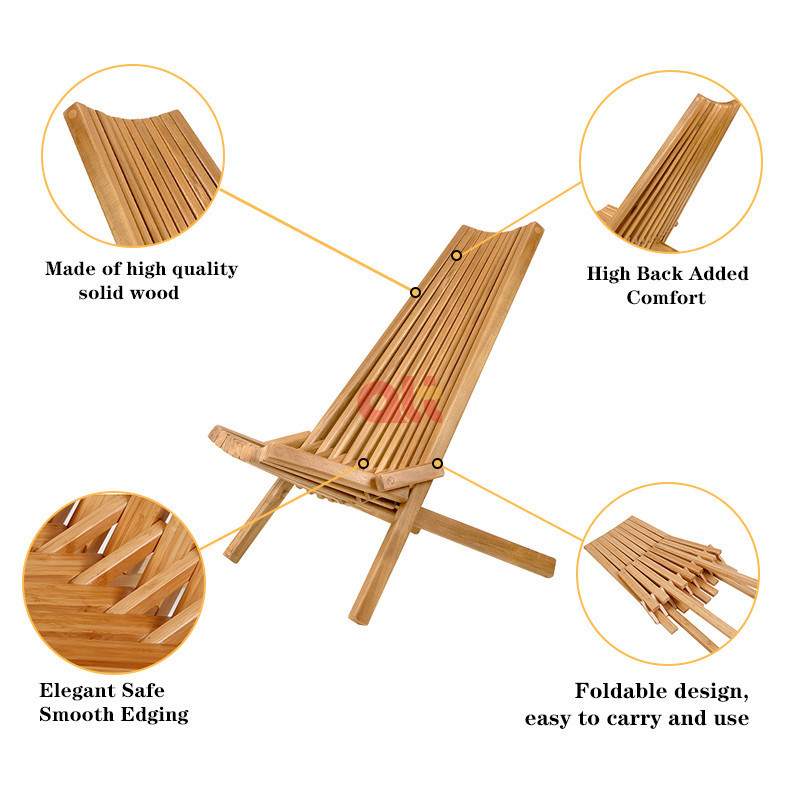 Folding Wooden Outdoor Chair Foldable Low Profile Wood Lounge Chair for the Patio, Porch, Deck, Lawn, Garden or Home Furniture