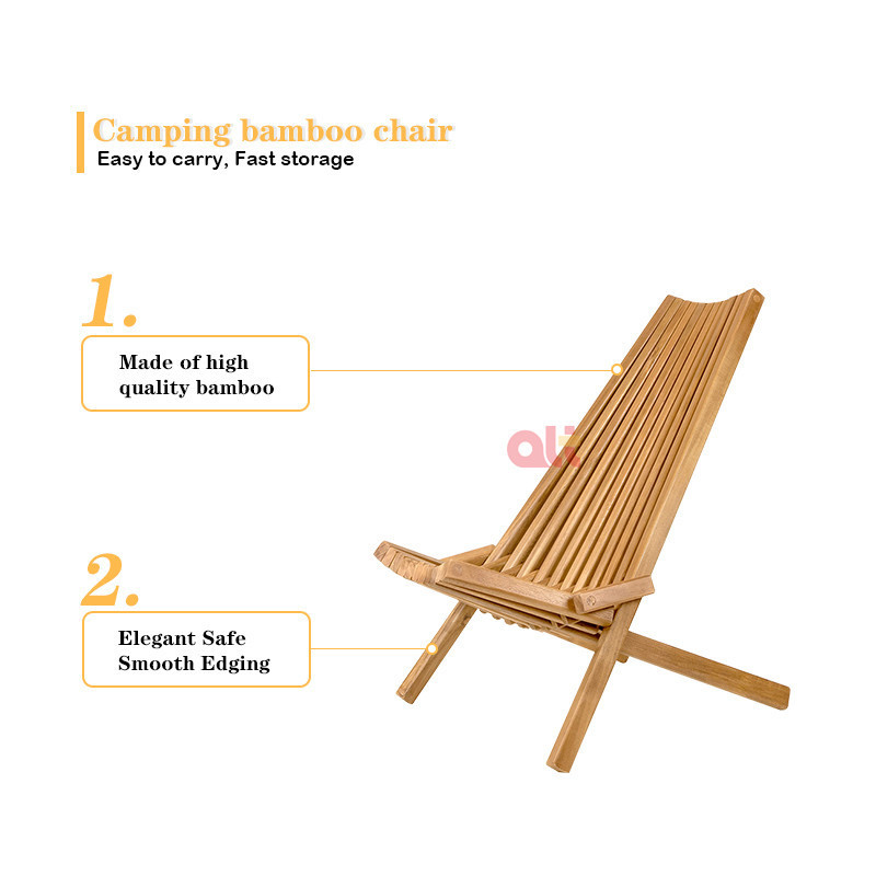 Outdoor Bamboo Folding/Foldable Lounge Chair Patio Furniture Reclining Chair for Porch Lawn Garden Deck Beach Outside Relax