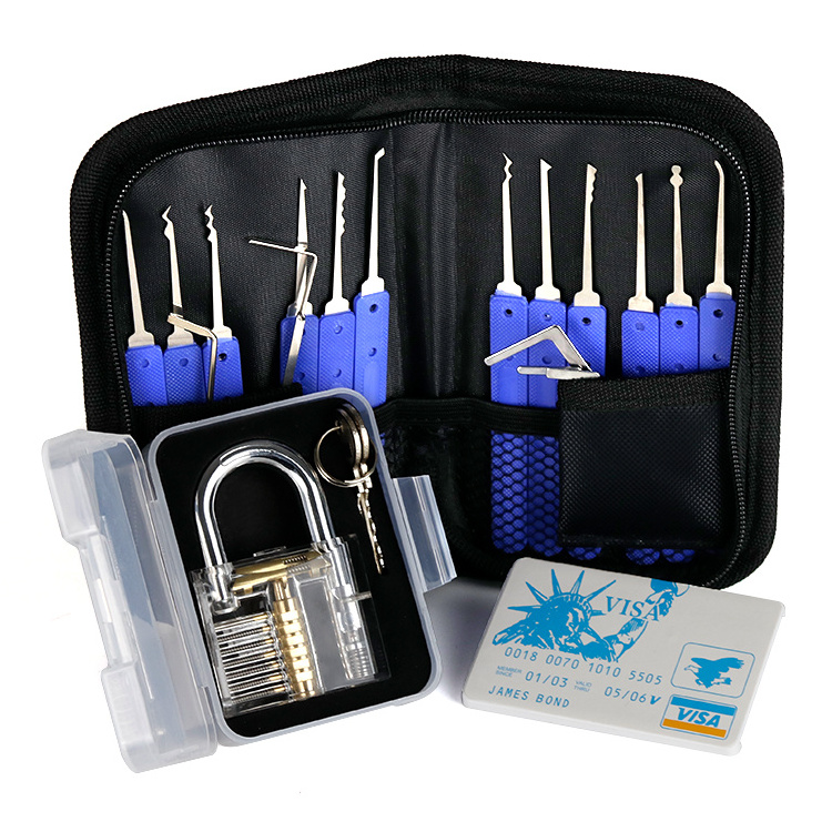 17Pcs Fast Quick Steel Lockpicker Wallet Sized Card Lock Picking Tool And Lock Pick Set Clear Practice Lock