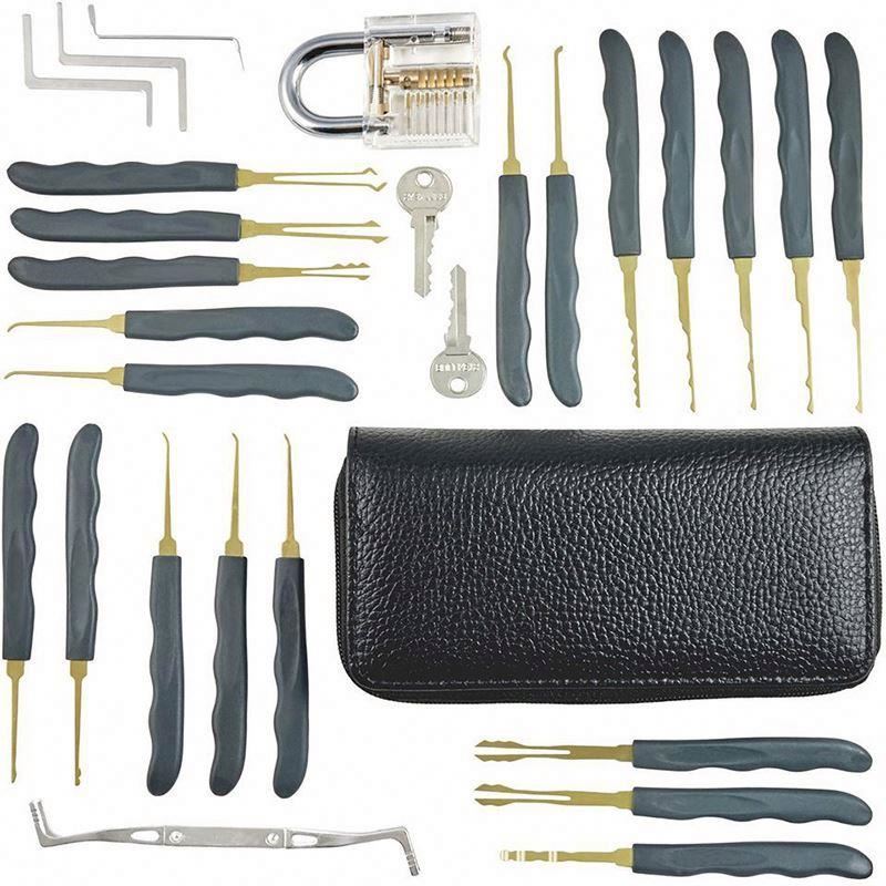 24Pin Stainless Steel Lock Pick Tools Set With Transparent Practice Padlocks