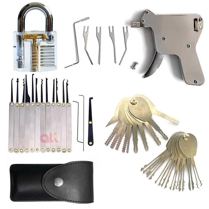 12Pcs Lock Picking Set With Transparent Training Padlock And Lock Pick Gun Tool Kit Unlock Door Jiggler Keys Locksmith Supplies