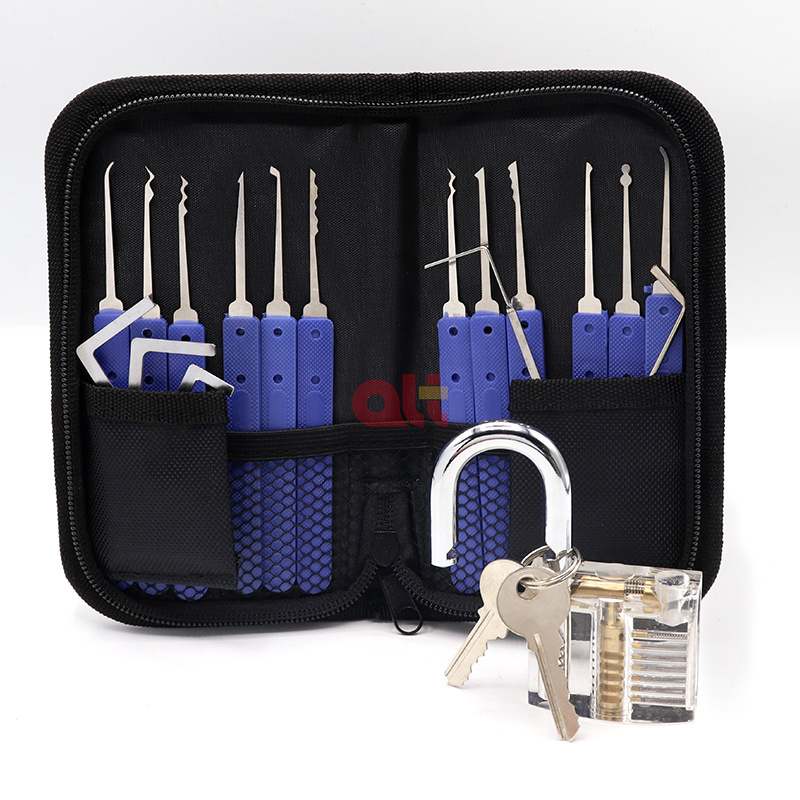 steel locksmith tool supplies lockpick set 17 pcs lock picking tools 3 transparent padlock lock pick set lockpicking tool