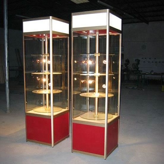 Best selling custom Corner Aluminum frame tempered glass LED light Internal rotating display case