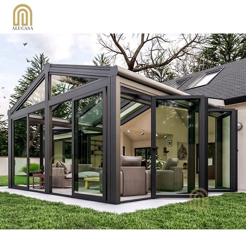 Alucasa Manufacturer Outdoor Retractable Garden Sliding Solarium Tent Solar Glass Panels Roof Sunrooms