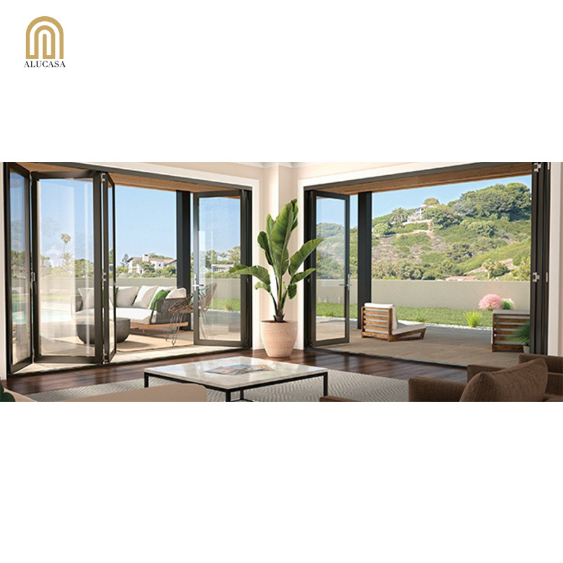 Alucasa Double Slide Patio Door Hurricane Double Glass Interior Folding Accordion Bi Fold Screen Door