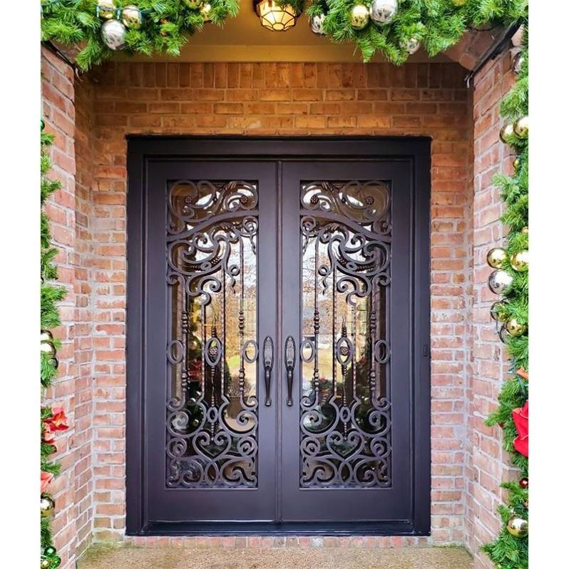 Alucasa Modern Cast Double Iron Door Design Home Main Entrance Security Grilled Wrought Iron Door For New Orleans Clients