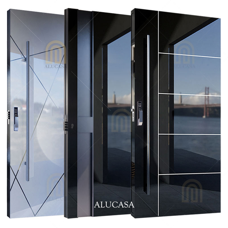 Alucasa Designs Modern Front Entrance Door Stainless Steel Main Sliding System Wooden Exterior Double Pivot Doors for Houses