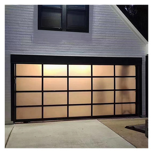 Alucasa Black Overhead Modern Security Aluminum Alloy Frosted Glass Garage Doors for Villa