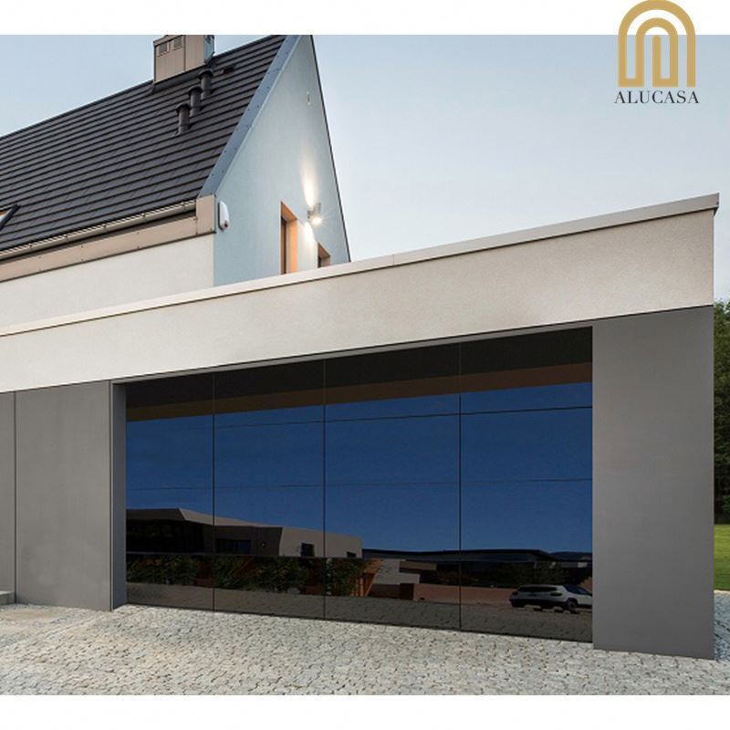 Alucasa Cheap Modern Aluminum Tempered Full View Glass Garage Door Price Mirror Plexiglass Panel Garage Doors