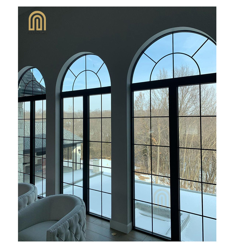 Alucasa New Design Aluminum Glass Double Glazed Arch Casement French Window for Big View Arched Windows