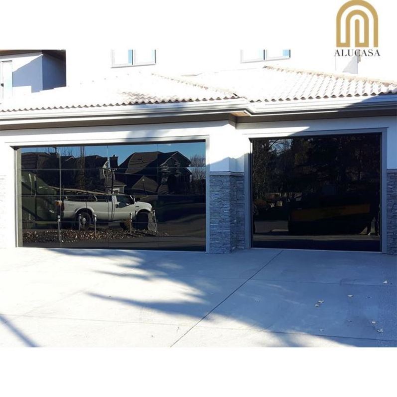 Alucasa Cheap Modern Aluminum Tempered Full View Glass Garage Door Price Mirror Plexiglass Panel Garage Doors