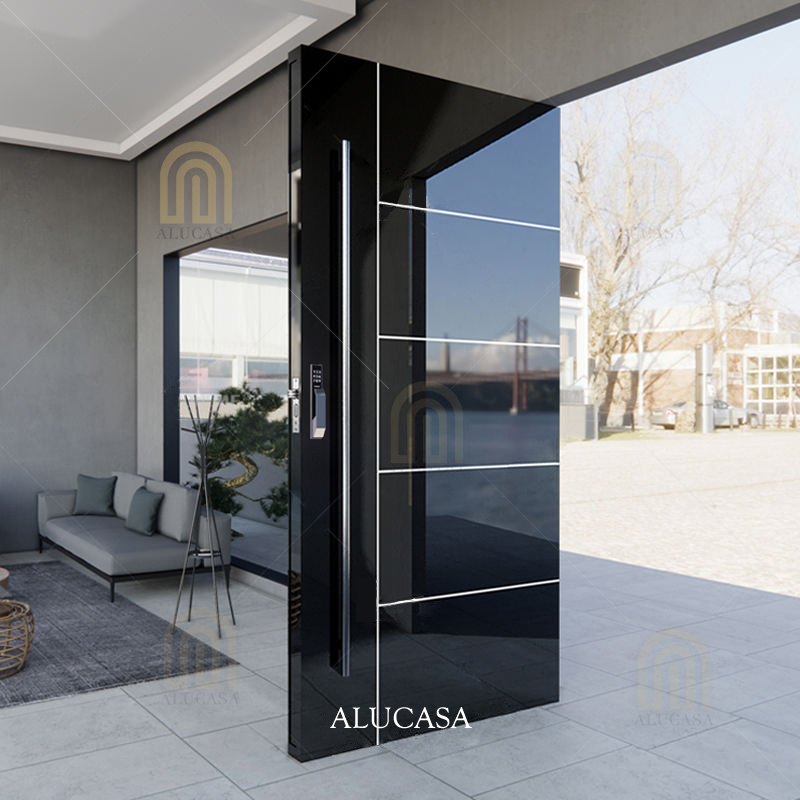 Alucasa Factory Price Fireproof Modern Design Custom Made Wrought Iron Stainless Steel Pivot Entry Door for Residential Projects