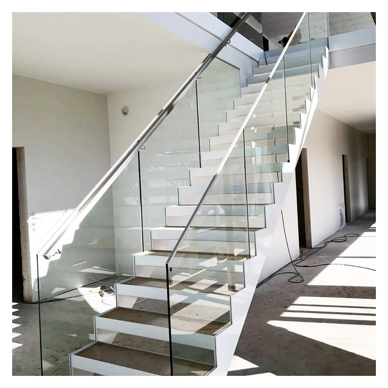 Alucasa Double Beam Home Use Steel Wood U Shape Straight Staircase / Glass Staircase