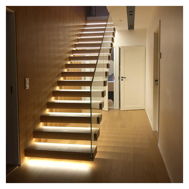 Alucasa Straight Stairs Wooden Glass Staircase Modern Design House for Steel Floating Interior Stair