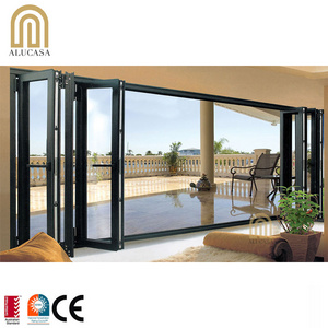 Alucasa Double Slide Patio Door Hurricane Double Glass Interior Folding Accordion Bi Fold Screen Door