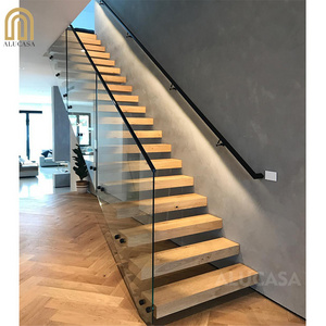 Alucasa Straight Stairs Wooden Glass Staircase Modern Design House for Steel Floating Interior Stair