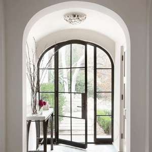 Alucasa Custom Commercial Arched Entry Metal Steel Iron Glass Double Front Aluminum Exterior Patio French Door