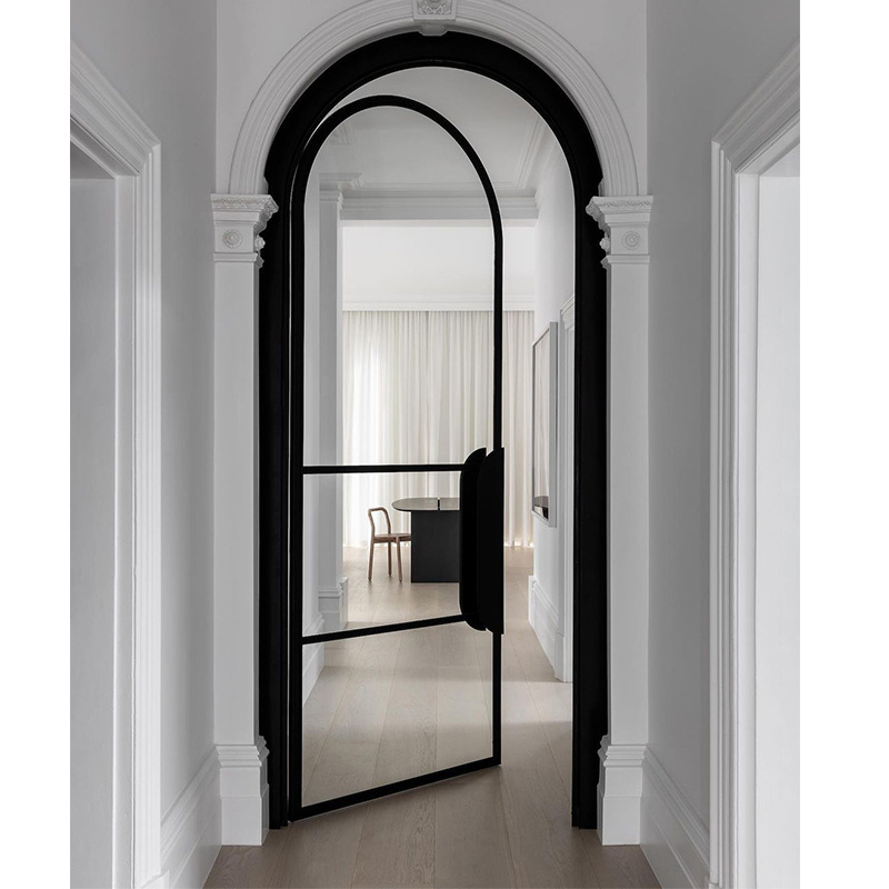 Alucasa Modern Arched Entry Aluminum Casement Interior Room Frosted Glass Entrance Swing Door