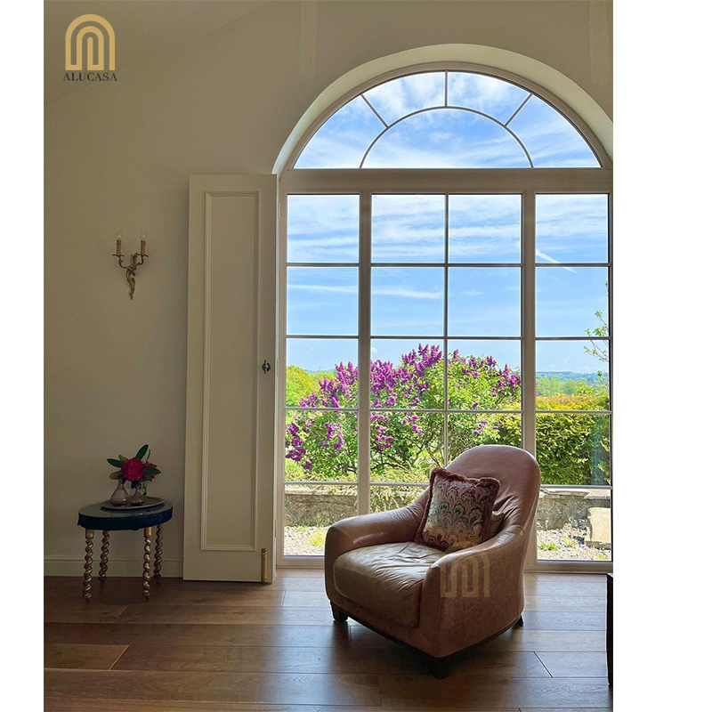 Alucasa New Design Aluminum Glass Double Glazed Arch Casement French Window for Big View Arched Windows