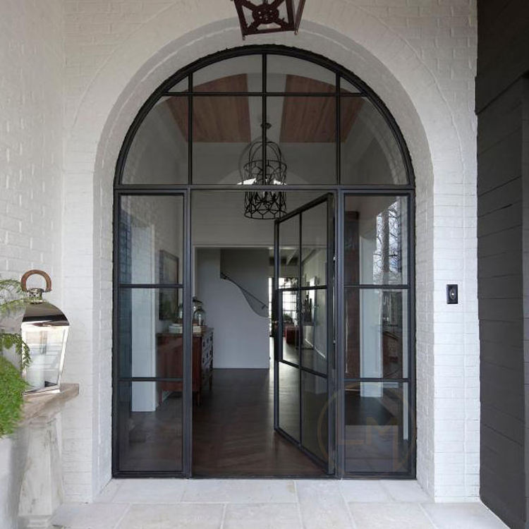 Alucasa Custom Commercial Arched Entry Metal Steel Iron Glass Double Front Aluminum Exterior Patio French Door