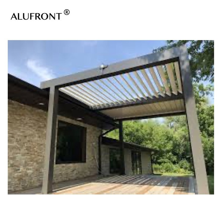 Waterproof Metal ALUFRONT Outdoor Louver  Patio Roof Garden Carport Awning Motorized Aluminum Pergola Gazebo with Zip Screen