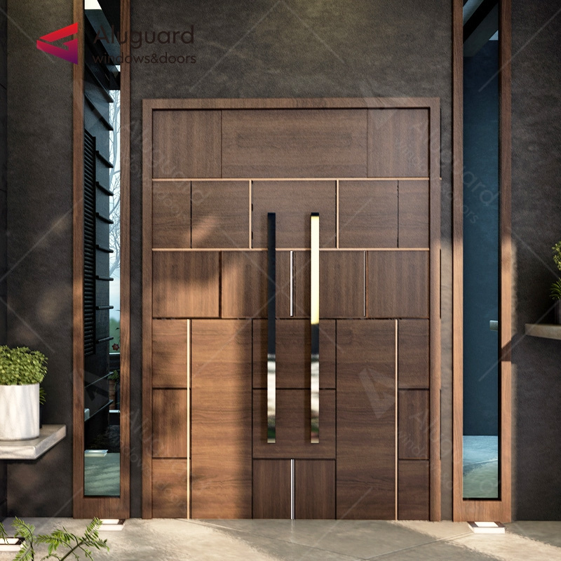 China supplier low price wood wrought iron entry door aluminium steel front entrance double door