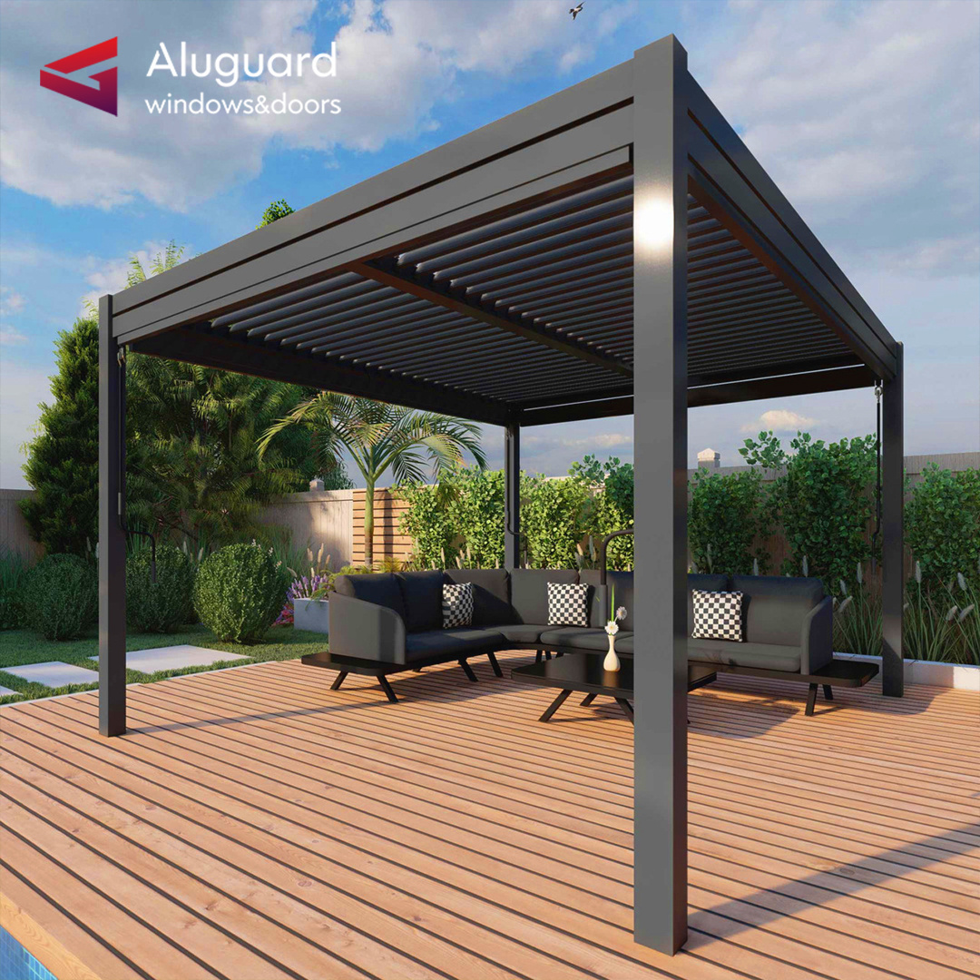 Customized adjustable pergola louver roof Rainproof Garden louvered roof pergola kits Customized Modern Design pergola 5x5