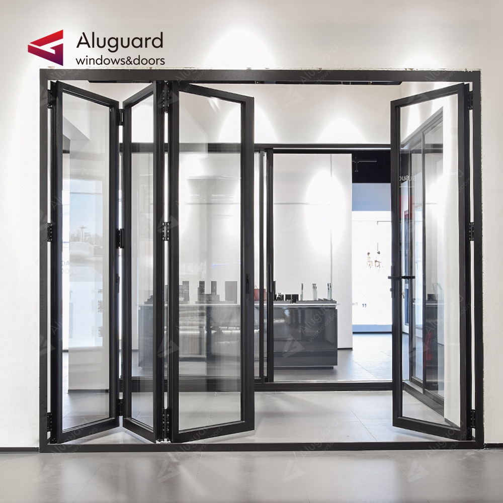 Aluguard Cheap Custom Veranda Exterior Accordion Bifold Door Glass Sliding Patio Bi-Folding Bifold Aluminum Bi Folding Door