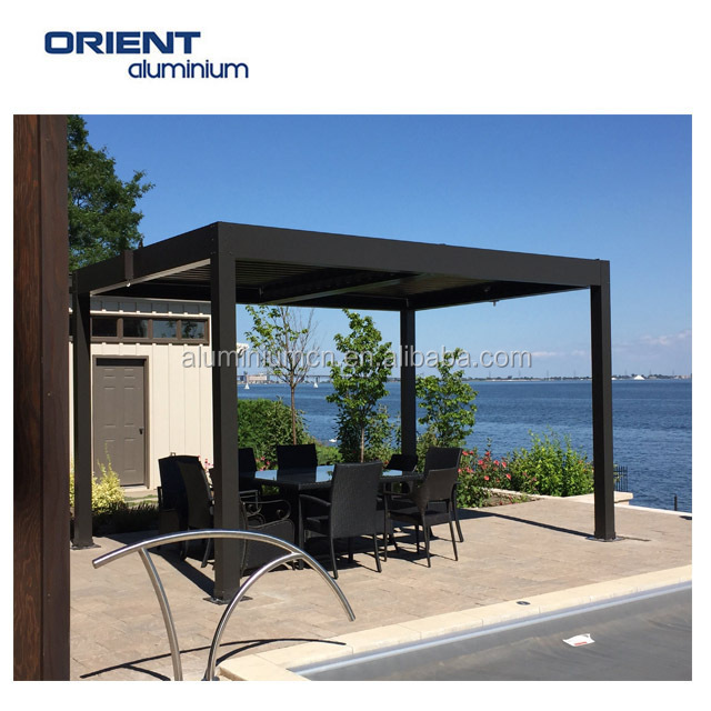 Outdoor Pavilion Sun Shading Electric Patio Roof Moden Luxury Backyard Waterproof Opening Roof Louver Aluminum Gazebos Awning