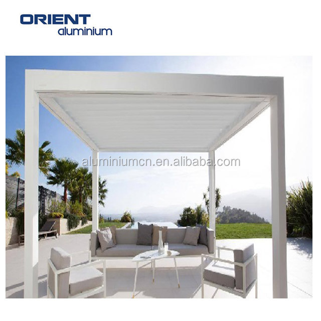 Outdoor Pavilion Sun Shading Electric Patio Roof Moden Luxury Backyard Waterproof Opening Roof Louver Aluminum Gazebos Awning