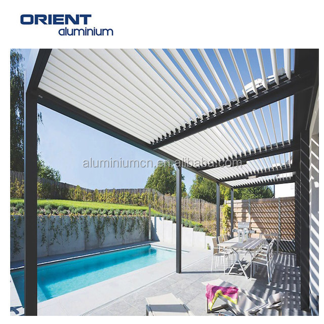 Outdoor Pavilion Sun Shading Electric Patio Roof Moden Luxury Backyard Waterproof Opening Roof Louver Aluminum Gazebos Awning