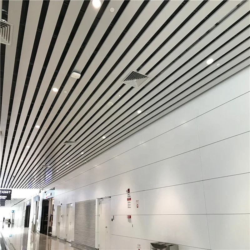 Indoor Decoration Aluminum Baffle Ceiling Panel 3d Suspended Strip Wood Grain Aluminium Baffle Linear Ceiling