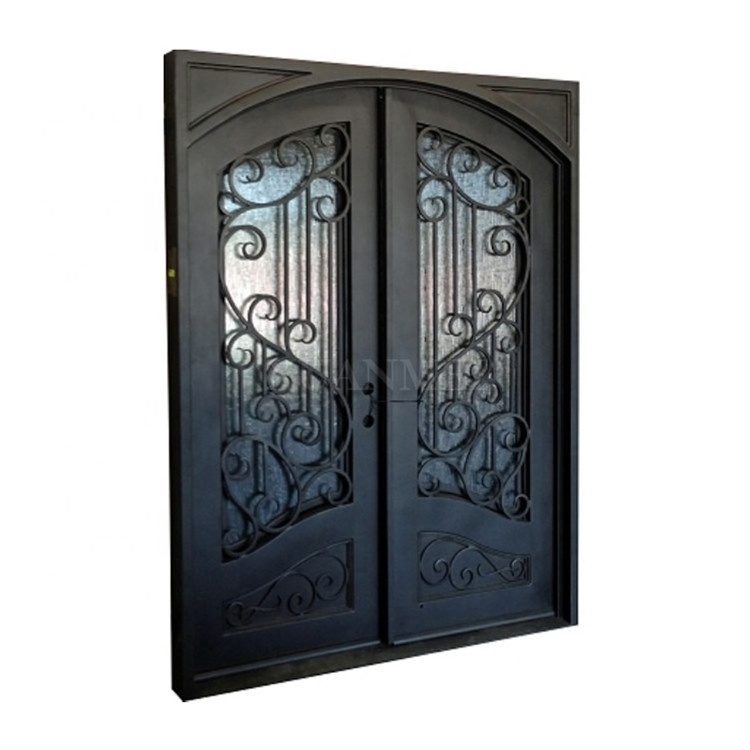 Guangzhou Design Security Exterior Iron Door Factory High Quality Simple Double Front Main Door Design Wrought Iron Entry Doors