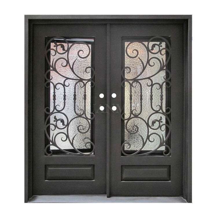 Guangzhou Design Security Exterior Iron Door Factory High Quality Simple Double Front Main Door Design Wrought Iron Entry Doors