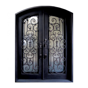 Guangzhou Design Security Exterior Iron Door Factory High Quality Simple Double Front Main Door Design Wrought Iron Entry Doors