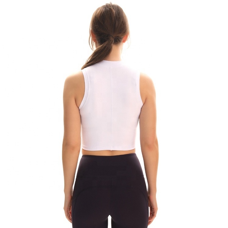 Nylon Spandex Material Knit Vest Womens High Neck Crop Tank Top for Workout Yoga Fitness Running Sports