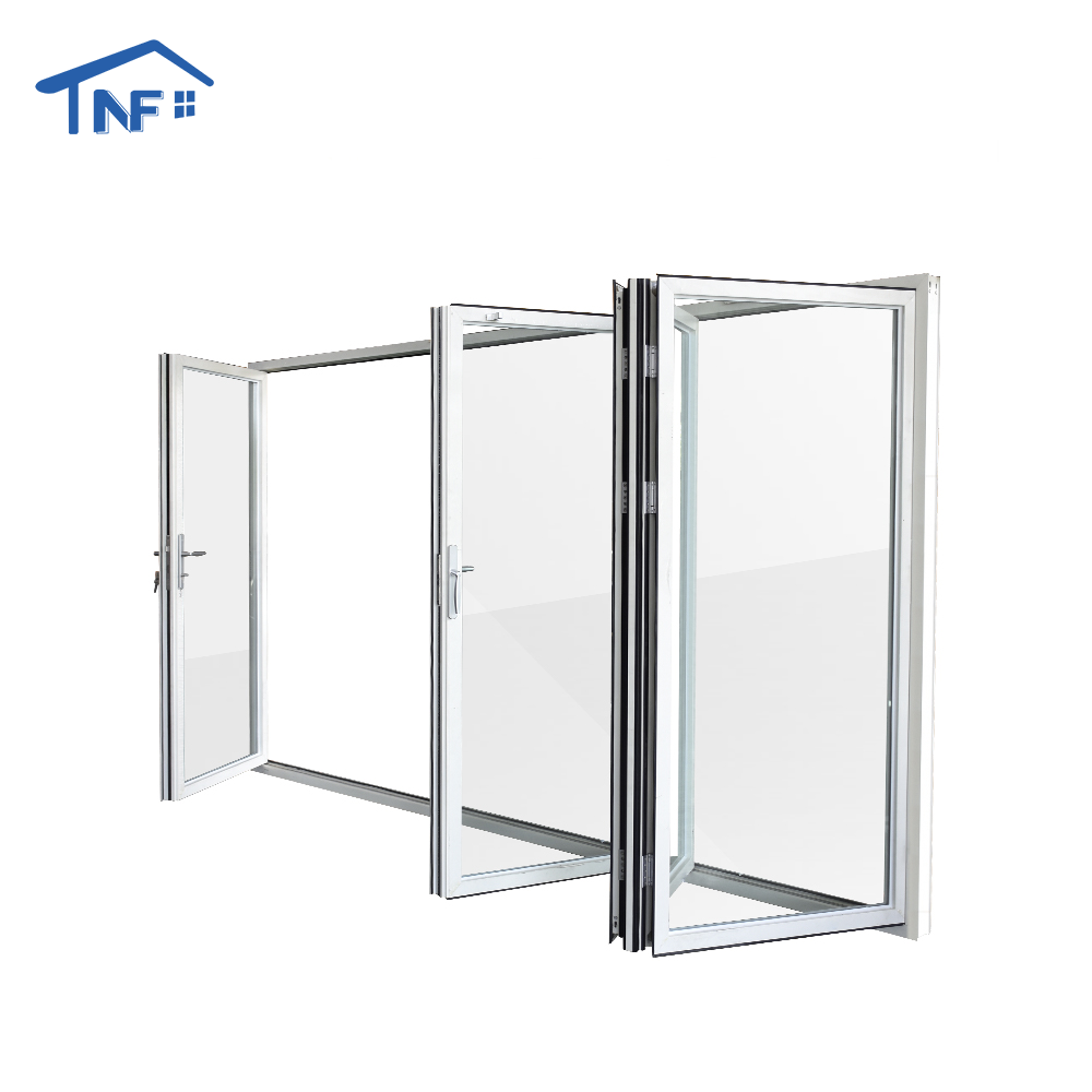 USA Commercial Residential Lowes Glass  Aluminum Bi Folding Accordion folding Sliding Exterior Door With Lock