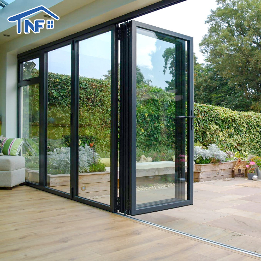 Soundproof house exterior bi fold patio doors aluminum french glass folding door