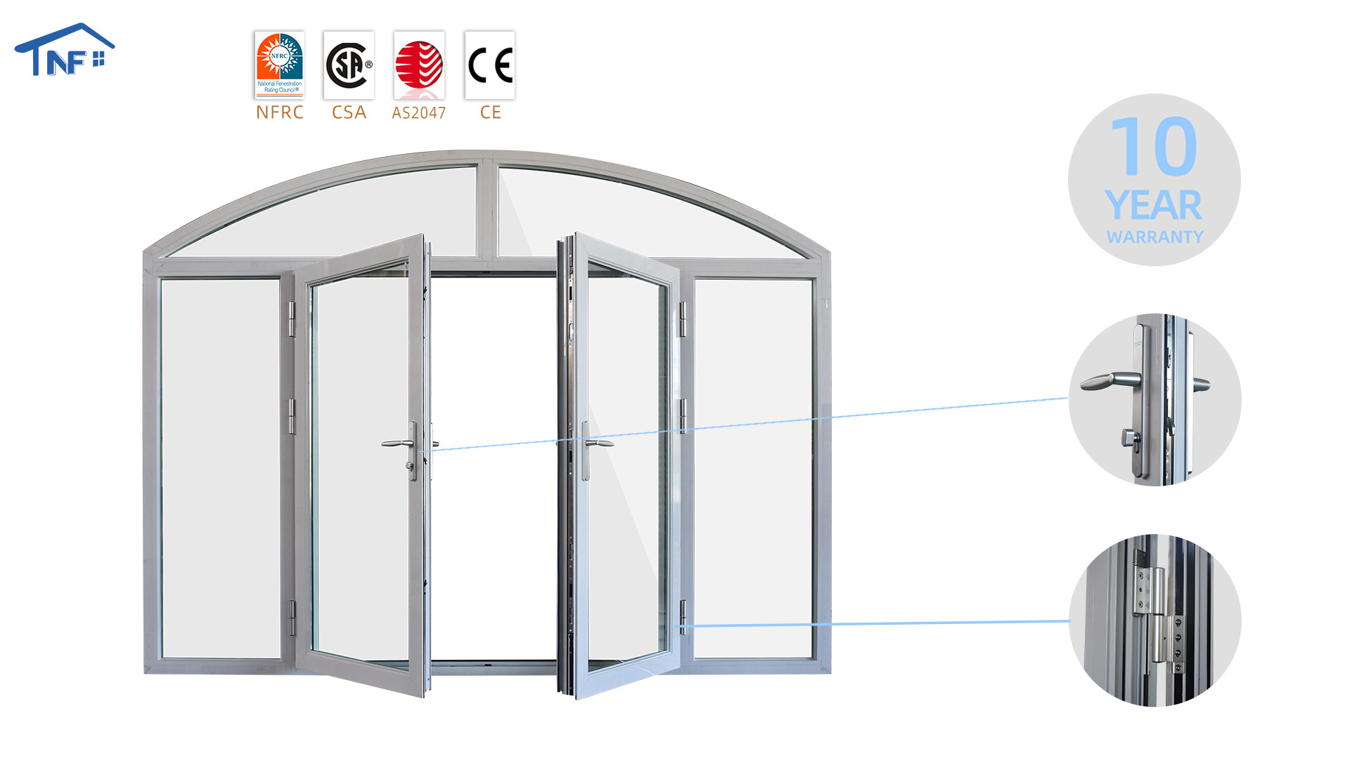 Aluminum Glass Metal Frame Arched French Doors Interior design