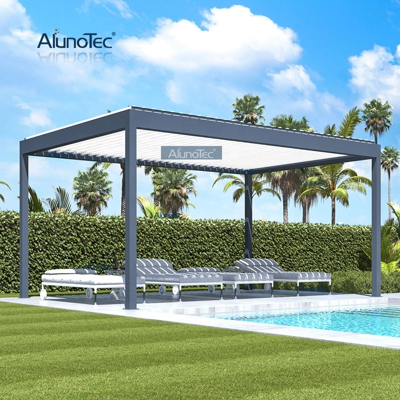 AlunoTec Strong Aluminium Pergola Opening Roof Waterproof Gazebo Manufacturers Pergolas Canopy with Sliding door