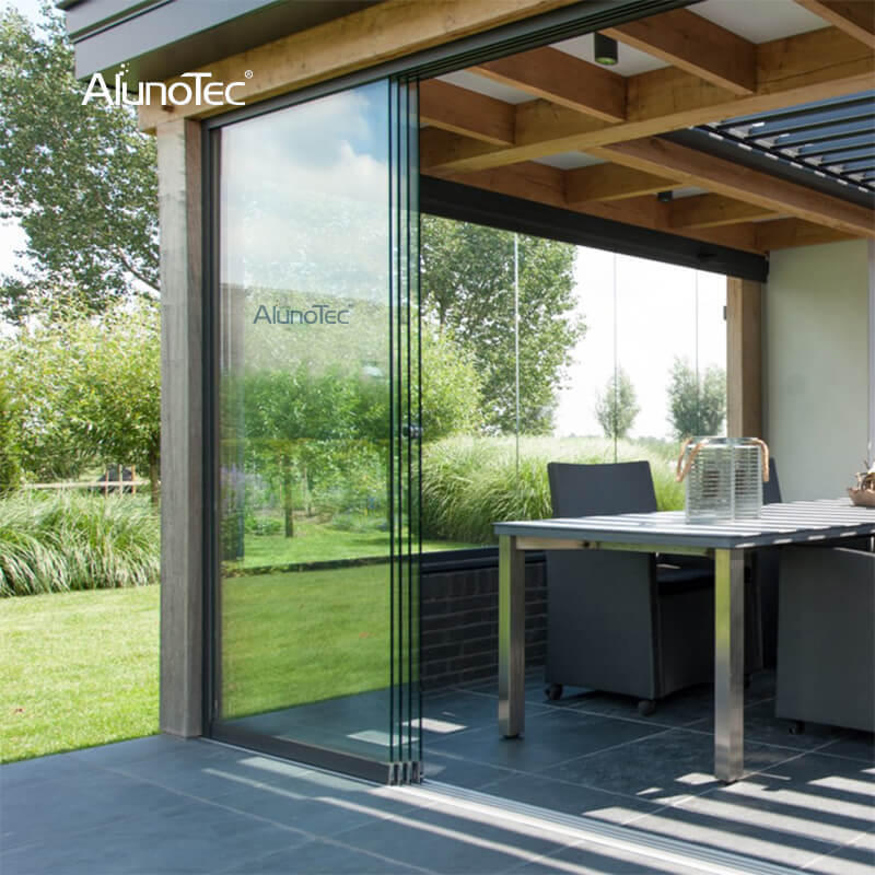 AlunoTec Design Patio Aluminum Frame Outdoor Terrace Frameless Glass Sliding Door