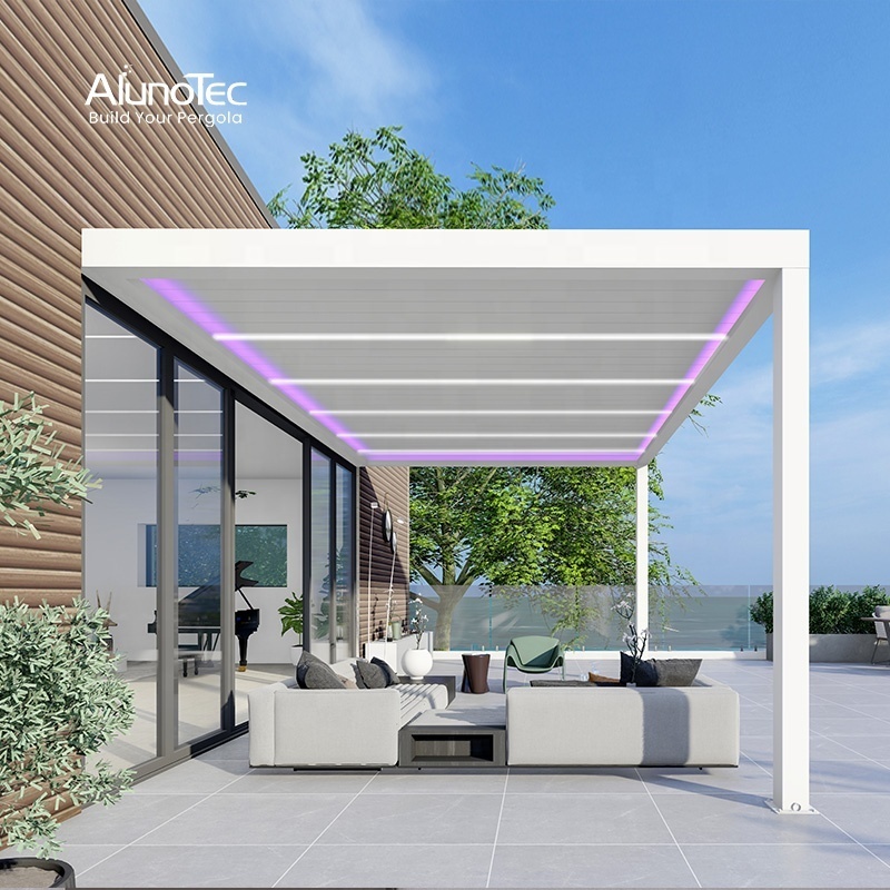 AlunoTec Motorized Aluminium Arbors Louver Roof Pergola Garden Patio Gazebo Manufacturers with RGB Light