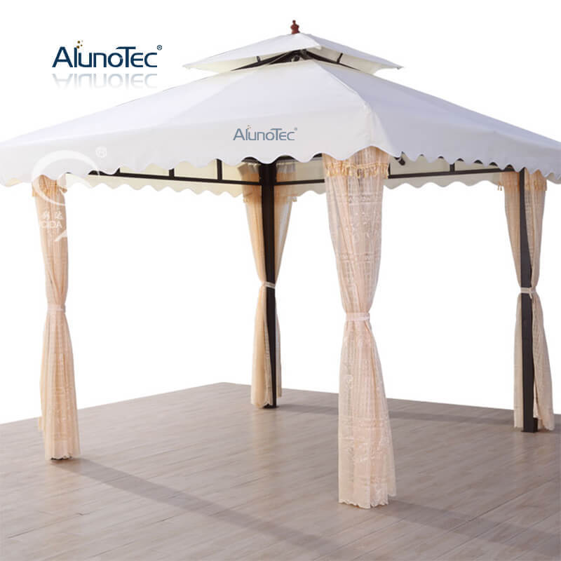 AlunoTec Gazebo Outdoor Garden Gazebos Roof Luxury Aluminium Hardtop Round Metal Garden Tent Roma Gazebos