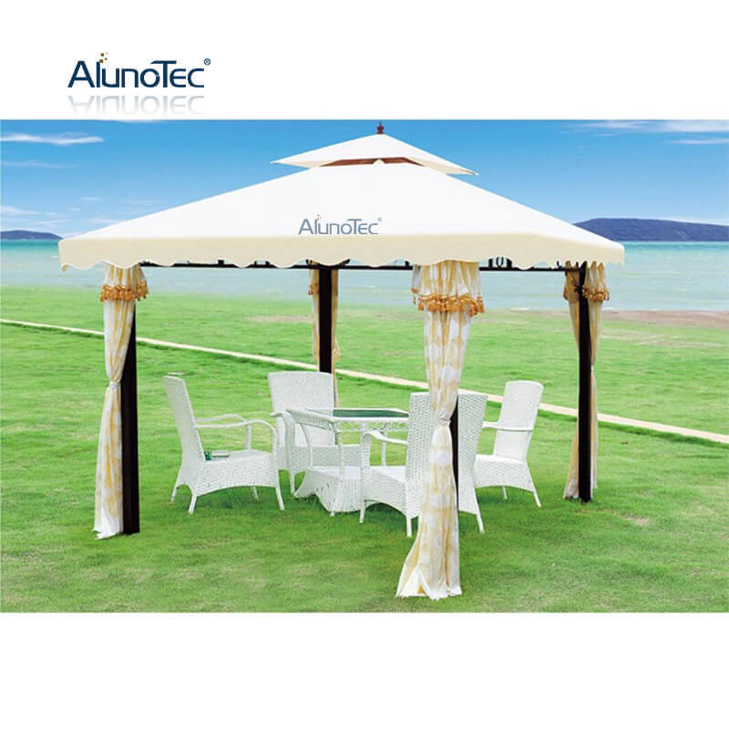 AlunoTec Gazebo Outdoor Garden Gazebos Roof Luxury Aluminium Hardtop Round Metal Garden Tent Roma Gazebos