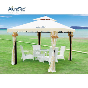 AlunoTec Gazebo Outdoor Garden Gazebos Roof Luxury Aluminium Hardtop Round Metal Garden Tent Roma Gazebos