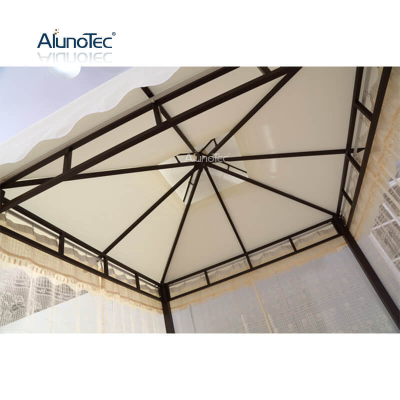 AlunoTec Gazebo Outdoor Garden Gazebos Roof Luxury Aluminium Hardtop Round Metal Garden Tent Roma Gazebos