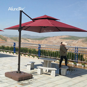 Outdoor Cantilever Patio 360 Degree Rotating System Garden Waterproof Umbrellas Roman Cafe Parasols Solar Light Umbrella