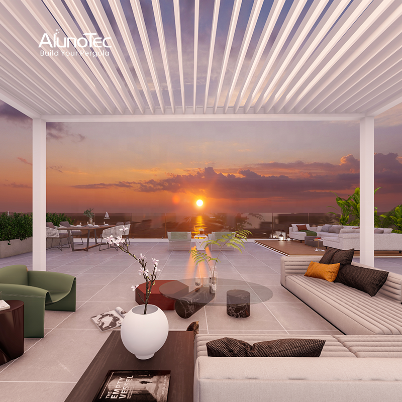 ALUNO Pergolux Motorized Freestanding Wall Mounted Modular Bioclimatic Pergola Gazebo for New Home